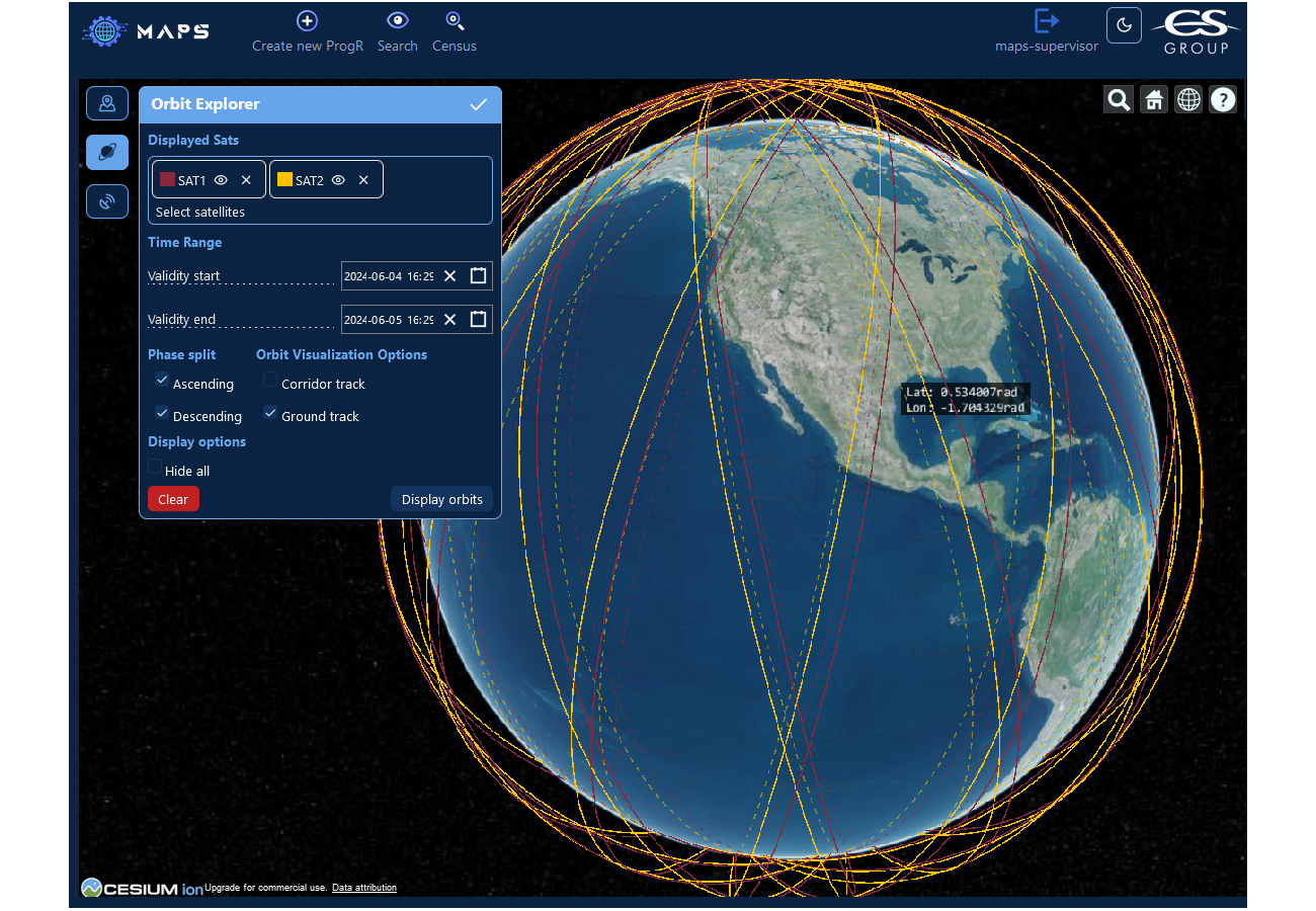 GOSMIC MAPS orbits display